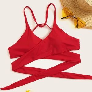 👙 Red Criss-Cross Wrap Bikini Top size L